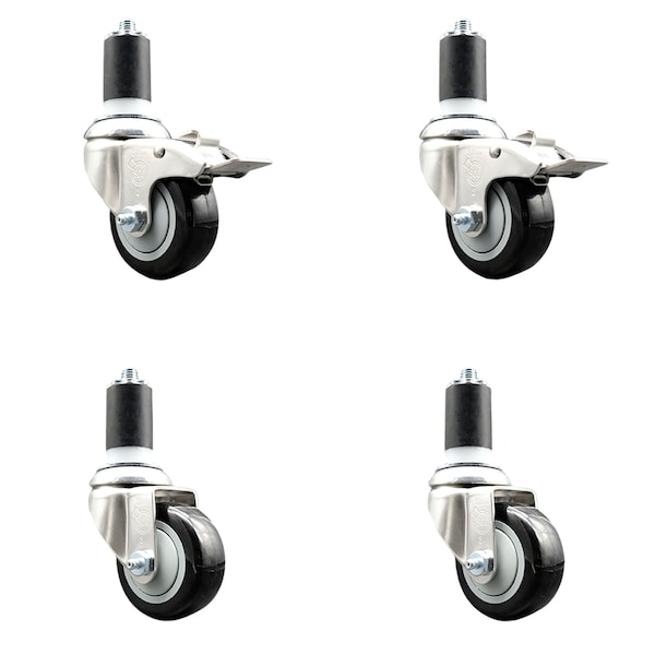 Service Caster 3 Inch 316SS Black Poly Swivel 1-1/2 Inch Expanding Stem Caster Lock Brake, 2PK SS316TTLEX20S314-PPUB-BLK-2-S-2-112 - main